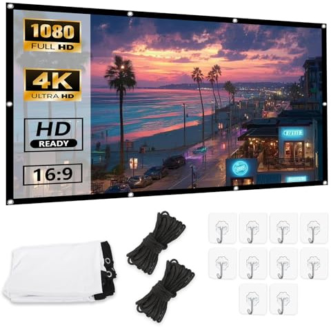 100 Pollici Pieghevole Schermo Proiettore 16:9 4K Full HD Telo Proiettore Anti Rughe Schermo di Proiezione Projector Screen Portatile Schermo Doppia Faccia per Home Theater Ufficio Campeggio Scuola