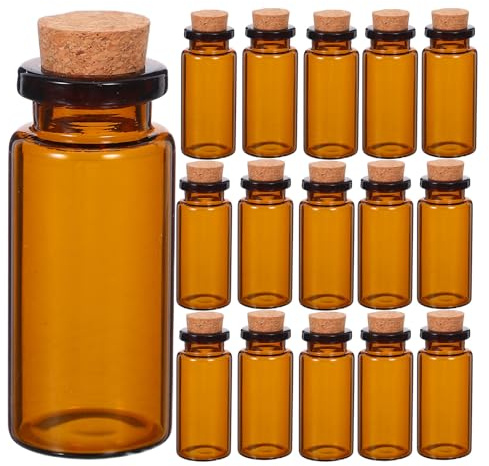 Toyvian 30 Botellas Pequeñas de Vidrio Marrón Tapón de Corcho, 10 Ml, Diseño Vintage y Sellado Hermético, Ideales para Muestras Pequeñas y Decoración