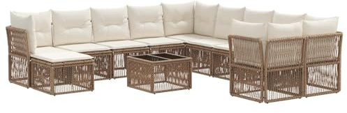 vidaXL Gartensofa-Set 12 pcs Beige Poly-Rattan, Moderne modulare Lounge-Sofa Garnitur, wetterfestes Outdoor-Möbel, perfekte Sitze für den Garten