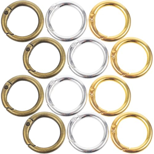 BELLIFFY 15 Pezzi Anelli a Molla Rotondi in Lega Resistenti alla Corrosione Fibbie Portachiavi a Molla per Artigianato Fai da Te, Accessori Leggeri per Borse, Cinture e Portachiavi