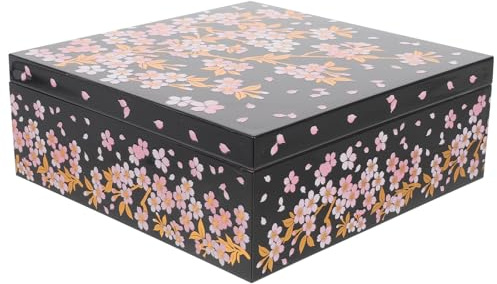 DECHOUS Caja Bento Japonesa y Diseño Tradicional de Flor de Cerezo de Plástico Negro Capacidad Grande para Guardar Alimentos en Reuniones Familiares