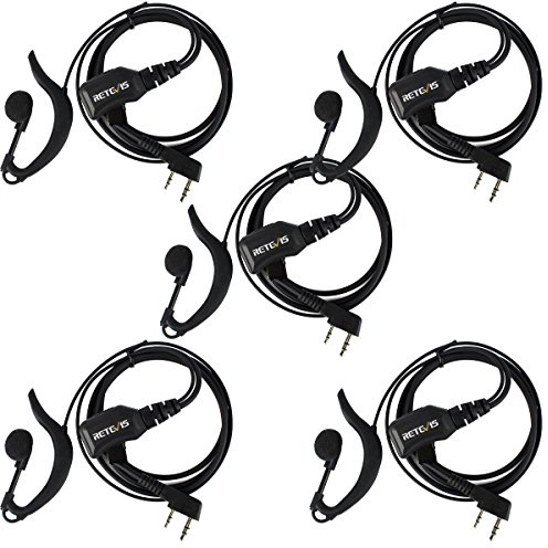Retevis R111 Talkie Walkie Écouteur 2 Broches Oreillette Forme G Volume Réglable Casque Compatible avec Talkies Walkies RT24 RT619 RT27 RT5R BaoFeng BF-888S BF-88E Kenwood (5 Pcs)