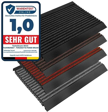casa pura Fußmatte Power Brush mit Hochleistungs-Bürsten | rutschfeste Schmutzfangmatte mit Anlaufprofil | Bürstenmatte für draußen (grau, 60x90 cm)