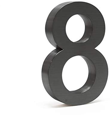 Wiltec Hausnummer 8 anthrazit Edelstahl Hausnummer in modernem 3D-Design, Höhe 20 cm, Schrift Arial, rostfrei und witterungsbeständig, mit Montagematerial