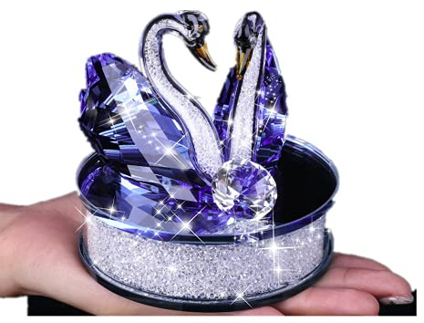 Besot Exquisite handgefertigte Kristallschwan-Kristall-Tierfiguren, Glas, Auto-Ornament, Dekoration, Paar, Schwan mit Sockel, Heimdekoration (Blau)