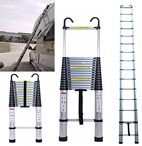 Telescoping Ladder 20FT Extension Ladder with 2 Detachable Hooks Aluminum Telescopic Ladder Collapsible Ladder Fully Extended 244 Multi-Purpose Ladders for Home Loft Roof Ceiling, 330 Lb Capacity