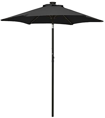 vidaXL Sonnenschirm mit LED-Leuchten Ampelschirm Gartenschirm Marktschirm Strandschirm Schirm Kurbelschirm Terrassenschirm Schwarz 200x211cm Aluminium