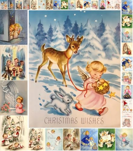 FLONZ Decoupage-Papier-Set (21 Blatt, 15 x 20 cm), kleine Engel, Vintage-Stil, Weihnachtsbilder, Karten für Decoupage, Basteln und Scrapbooking