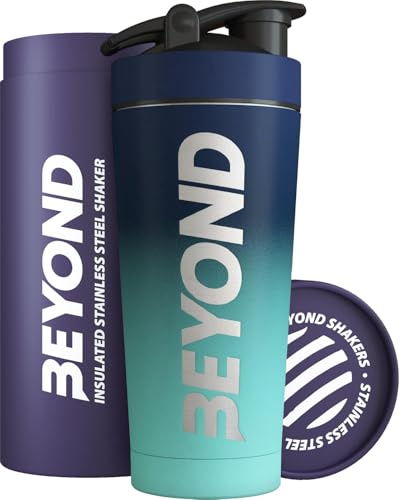 Beyond Shakers Insulated Metal Protein Shaker, Stainless Steel Supplement Bottle - BPA Free for Gym 735ml in Dark & Light Blue