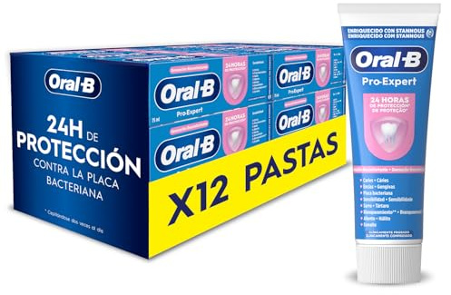 Oral-B Pro-Expert Sensibilidad y Blanqueamiento Pasta De Dientes Con Flúor, Pack 12x75 ml, Dentífrico Para Dientes Sensibles, Protege Contra La Placa, Sabor A Menta