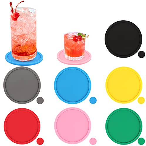 Powmag Silikon Untersetzer 7er Set, Runde Untersetzer, Silikon Untersetzer rund für Gläser, Hitzebeständige Untersetzer für Bar, Wohnzimmer und Küche, Schutz Aller Tischoberflächen