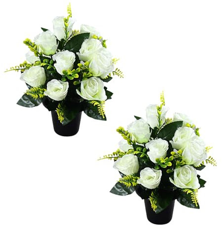 Wsdsgz Bouquet di fiori in seta realistica per cimitero e decorazioni natalizie, 2 pezzi