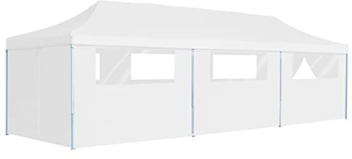 Atlojoys Pop-Up Partyzelt Faltbar mit 8 Seitenwänden, Pavillon, Zeltgarage, Bierzelt, Weidezelt, Carport, Lagerzelt Winterfest, Garagenzelt, Gartenpavillon, 3x9 m Weiß