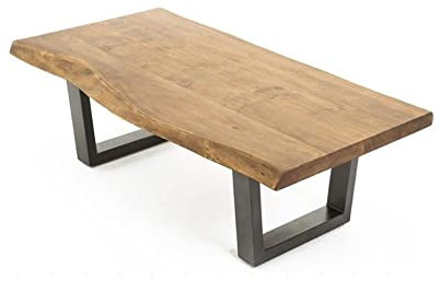 byLIVING Couchtisch Judy/Sofatisch mit Baumkante/Massivholz Akazie Natur braun/Gestellt Metall schwarz pulverbeschichtet/Baumkantentisch klein/B 120, H 45, T 60 cm