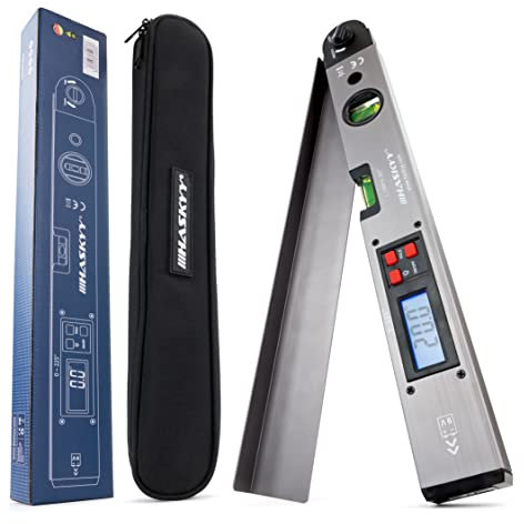 Digitaler Winkelmesser HASKYY 420mm I mit Wasserwaage I Beleuchtetes LCD-Display I Gradmesser 0-220° I Steelgrey