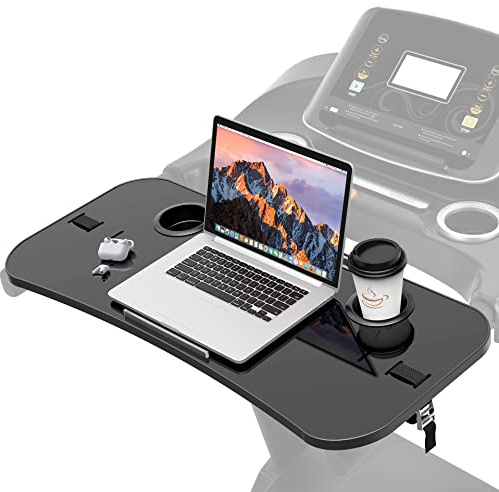 Qsxou Treadmill Desk Attachment, 36 Inches Tread Tray Workstation Handlebars Platform with Laptop Holder, Cup Tablet Holder, Ergonomic Stand with Cooling Holes(Black)