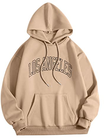 Herren Hoodie Pullover mit Kapuze Kapuzenpullover für Männer Herren L Los Angel Männer Brief Grafik Kapuzendruck Rundhals Langarm Sweatshirt Tops (Khaki, M)