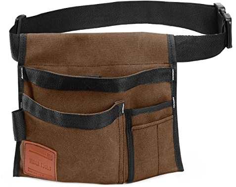 VIDAR TOOLS Werkzeugtasche mit 6 Fächern, einseitig, Werkzeuggürtel/Werkzeugschürze für Zimmerleute und Gärtner, strapazierfähiges Canvas, verstellbarer Gürtel, leichtes Design, Beige