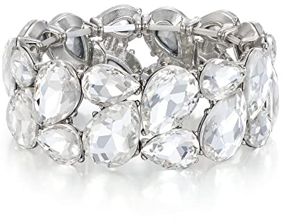 EVER FAITH Stretch Armreif österreichischen Kristall elastische Art Deco elegante Tropfen Vintage Party Armband für Damen klar Silber-Ton