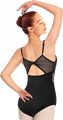 Mulnall Black Ballet Leotard Women Mesh Dancewear | Anti-sheer front lining, stretch breathable fabric, mesh hollow back, ballet & daily wear