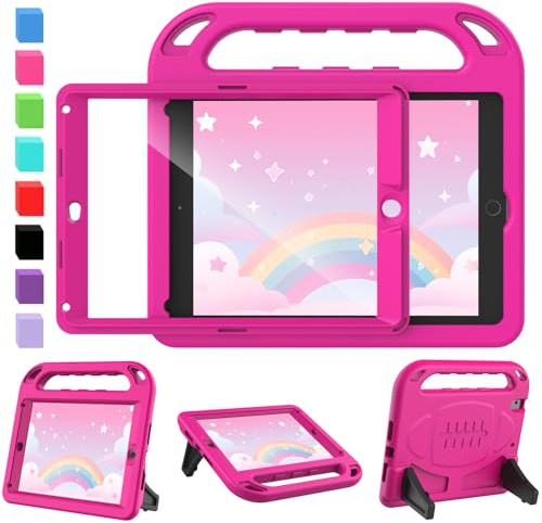 SINSO Funda infantil para iPad de 9.7 pulgadas, 6ª generación 2018/5ª generación 2017/iPad Air 2, protector de pantalla integrado, funda ligera a prueba de golpes con asa/soporte, rosa
