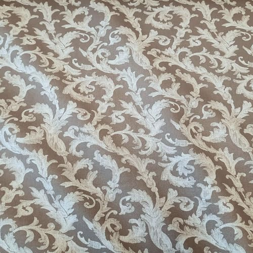 Stoff Meterware Baumwollstoff 0,5 m Ornament taupe weiß Ranken Arabeske nostalgisch Digitaldruck Dekostoff herbstlich weihnachtlich