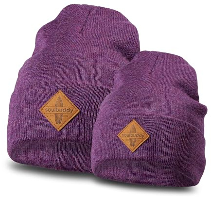 Soulbuddy Beanie - 2er Set Partnerlook | 1 Erwachsenen Wintermütze (One Size) und 1 Kinder Strickmütze (Größe S, M oder L) im identischen Style