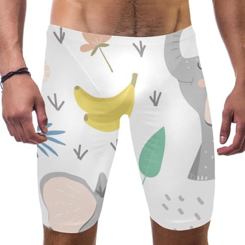 Elefant und Bäume Badeanzug für Herren und Jungen, Wettkampf-Badeanzug, quadratisches Bein, Ausdauertraining, mehrfarbig, XXL