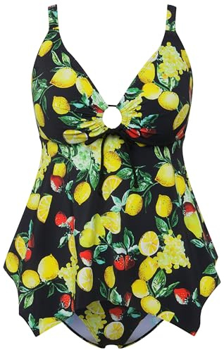 Ulla Popken Tankini Judith Bayas Limón 826539 Juego, Negro, 0 Mujeres