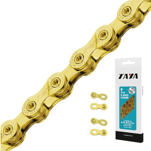 TAYA e-NOVE-91 Chaîne de vélo 9 vitesses, 136 maillons, or titane, changement de vitesse durable et fluide, pour vélo électrique et VTT, gravier et VTT
