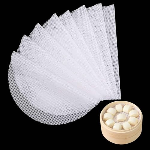 8Pcs 11 inch Non-stick Silicone Steamer Liners Round Silicone Steamer Mesh Pastry Dim Sum Mesh Reusable Round Dumplings Bamboo Steamer Liner Pad for Home Kitchen Baking Use