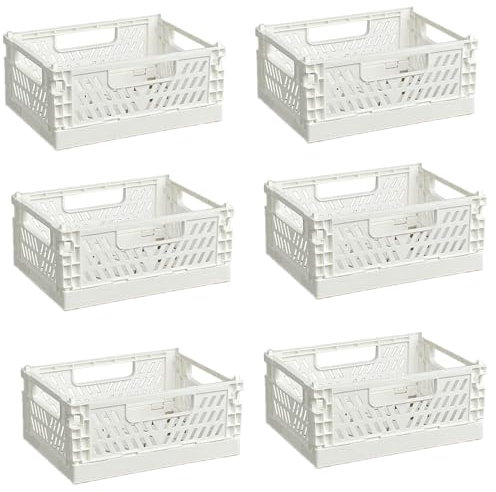 EURXLQ 6 Pcs Caja Plegable Plastico Cajas Organizadoras Caja de Almacenamiento Portátil Adecuado para Oficinas, Cocinas, Baños, Habitaciones Almacenaje Plegables de Plástico (Blanco, 15×10×6 cm)