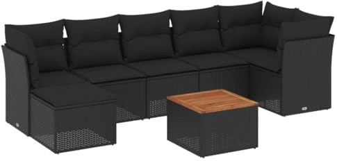 vidaXL Garten Sofagarnitur mit Kissen 8-TLG., Gartenmöbel Gartengarnitur, Sitzgruppe Sitzgarnitur, Lounge Sofa Garnitur Terrasse, Schwarz Poly Rattan