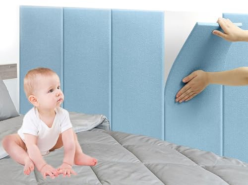 Wandpaneele Gepolstert 3D Wandkissen Selbstklebend, 5PCS Kopfteil Wandkissen Bett Wandpolster Kinderzimmer, Plüsch mit Hoher Dichte, 30x60cm, Weich und Bequem (Farbe : Blau)