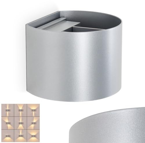 LED Außenwandleuchte Tamarin, Wandlampe aus Metall in Silberfarben, Wandleuchte mit verstellbaren Up&Down Effekten, Außenleuchte für Eingangsbereich, LED 6 Watt, 350 Lumen, 3000 Kelvin, IP 54