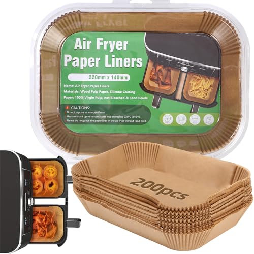 Toaren 200 Stück Backpapier für Heißluftfritteuse 22x14 cm Rechteckig Antihaft Airfryer Backpapier für Ninja,Kompatibel mit Ninja AF300EU,AF400EU,Princess,Anderen Dual Zone Air Fryer Accessories