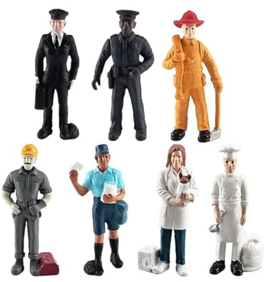 Ieron 7 Pièces Figurines Modèles Playset Vétérinaire Pilote Facteur Boulanger Humaines