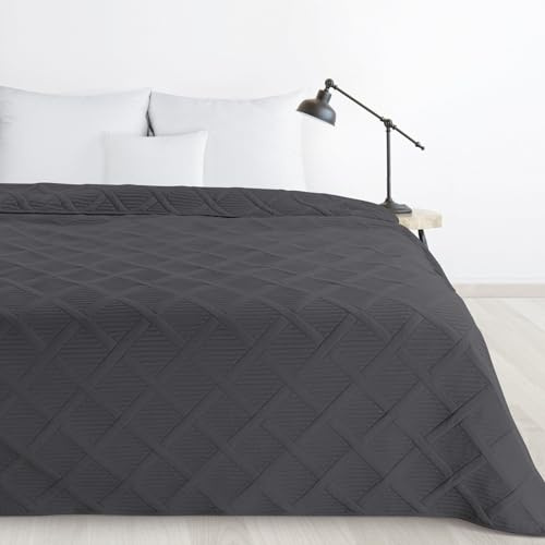 Design91 Gesteppte Tagesdecke Bettüberwurf ALARA5, Gesteppte, zweiseitige Decke Kariert 170x210 200x220 220x240 Ganzjährig (Dunkelgrau, 170x210 cm)