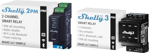 Shelly Pro 2PM | Wlan, LAN & Bluetooth 2-Kanal-Smart-Relais-Schalter mit Leistungsmessung & Pro 3 | Wlan, LAN & Bluetooth 3 Kanäle Smart Relais