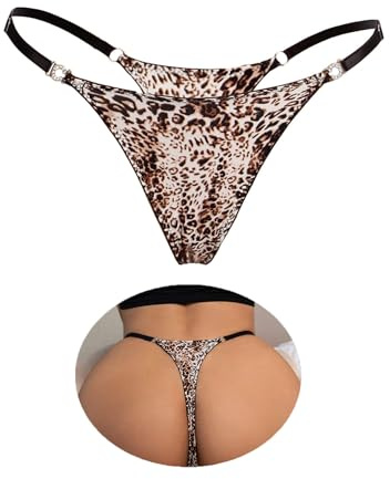 ohyeahlady Stor storlek mini leopard stringtrosa dam, svart, M