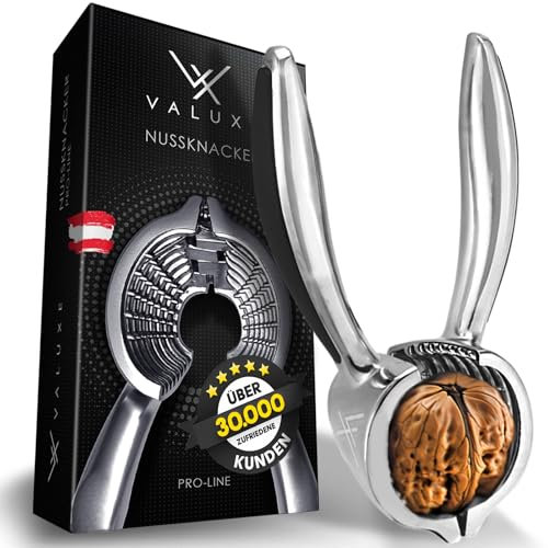 VALUXE® Premium Nussknacker PRO - VERBESSERTES Modell 2025 mit rutschfestem Griff - Exklusiver Walnussknacker knackt Jede Walnuss mit Genuss - Nusszange, Walnussöffner, Nussöffner