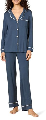 Amazon Essentials x Sofia Grainge Damen Pyjama-Set aus elastischer Modalfaser mit Langen Ärmeln und bodenlangem Unterteil, Dunkles Marineblau, M