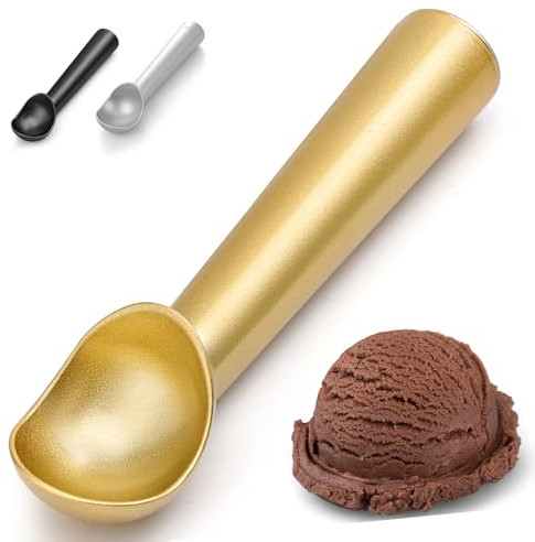 CUNSENR 7 inch Ice Cream Scoop - One-Piece Nonstick Aluminum Ice Cream Scooper - Professional Metal Ice Cream Spoon - Durable, Easy to Use & Clean - Lightweight Cookie Spoon - Scoop Ice Cream (Gold)