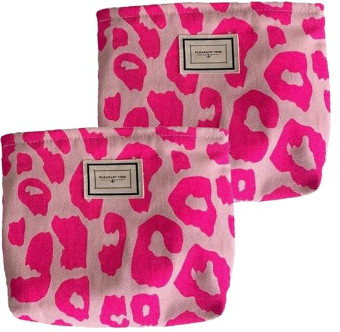 Snowtain 2 Stücke Kosmetiktasche Damen mit Reißverschluss,Canvas-Make-up-Taschen Reise-Schminktasche mit rosa Leopardenmuster,Kulturtasche Damen Kleine Kosmetiktasche.