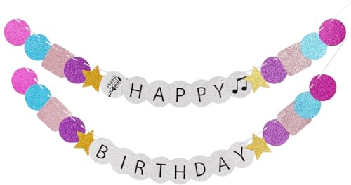 GORGECFAFT DIY Freundschaftsarmband Geburtstagsbanner 5.9FT Stern Runde Quadratische Form Glitzer Happy Birthday Banner Geburtstag Ära Tour Dekorationen Girlande Für Geburtstagsparty Dekorationen