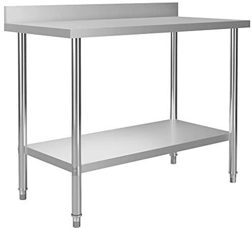 Brokky Kitchen Work Table with Backsplash 120x60x93 cm Stainless Steel-Catering Table Heavy Duty Work Bench Food Prep Stainless Steel T O P Preperation CounterT O P Worktable Commercial