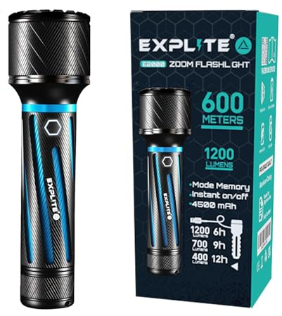 EXPLITE Wiederaufladbare Taschenlampen, Hohe Helligkeit, USB-C LED Taschenlampe, Tragbare Taschenlampe, Leistungsstarke Taschenlampe, Superstark, hell und kompakt, für Notfälle, Camping, Survival