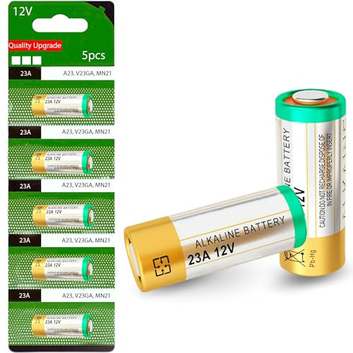 TECHZOCO Pilas alcalinas MN21, Pilas alcalinas A23 | 23A / V23GA / LRV08 / 8LR932 | 12V, Apto para para su Uso en mandos a Distancia, timbres inalámbricos y Sistemas de Seguridad | 5 Unidades