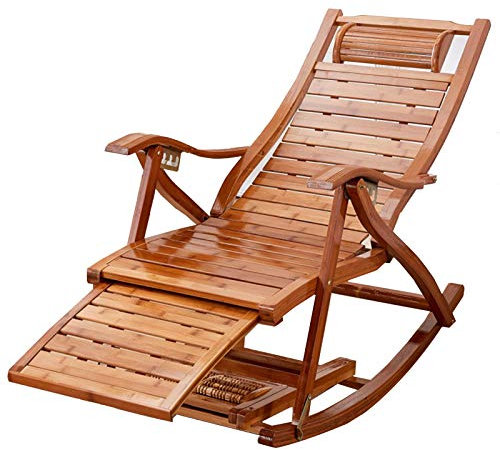 Klappbarer Schaukelstuhl, Bambus-Schaukelstuhl für den Außenbereich mit Verstellbarer Sonnenliege und einziehbarer Fußstütze, tragbarer Entspannungsstuhl für Garten und Schwimmbäder, Bequeme
