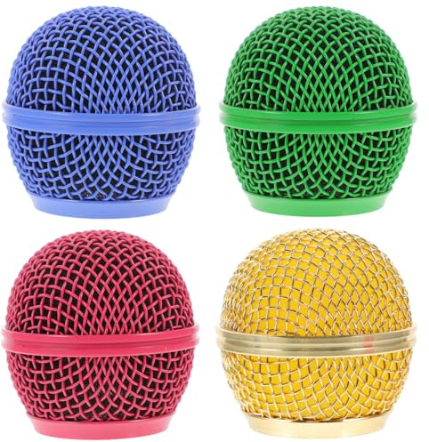 4Pcs Microphone Mesh Grill Replacement: Metal Colored Grille Head Cover Compatible with Shure SM 58 58A Wireless Mic, Foam Pop Filter Parts